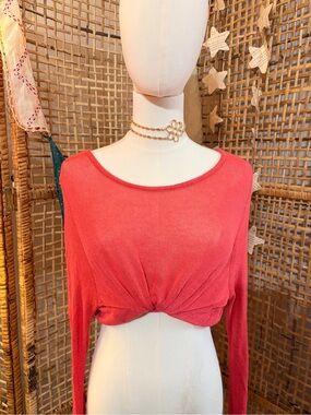StyleMint Coral Long Sleeve Knit Top